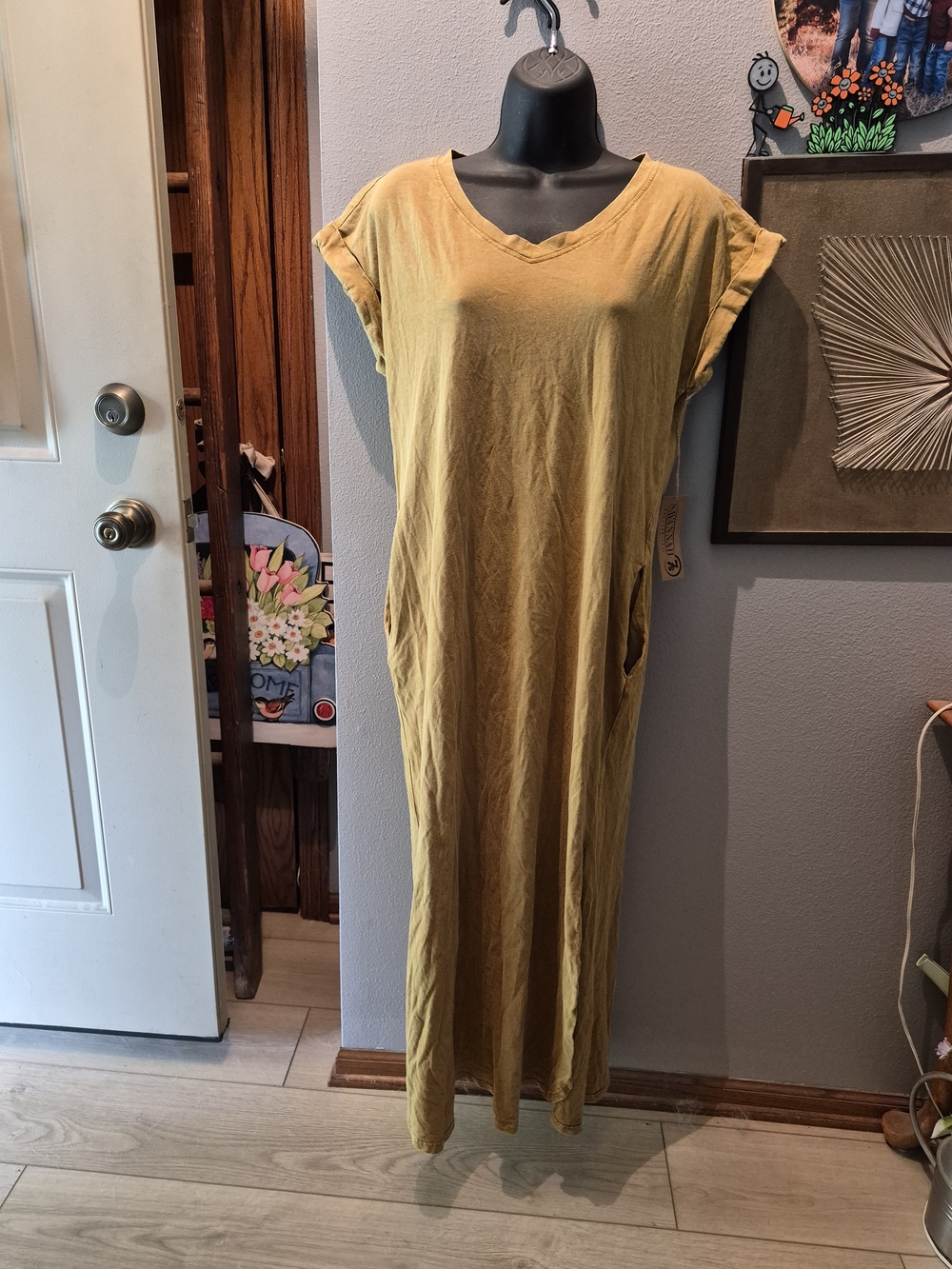 Rae Mode From Savannah 7s Relaxed Mustard Maxi Dress w Side Pockets Western Chic